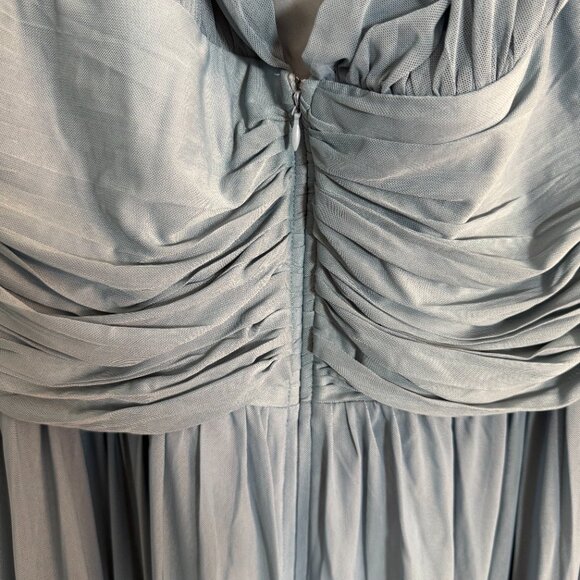 Little Mistress Plus size Bridesmaids Bardot Gathered Maxi Dress in Mesh - Blue - Picture 5 of 7
